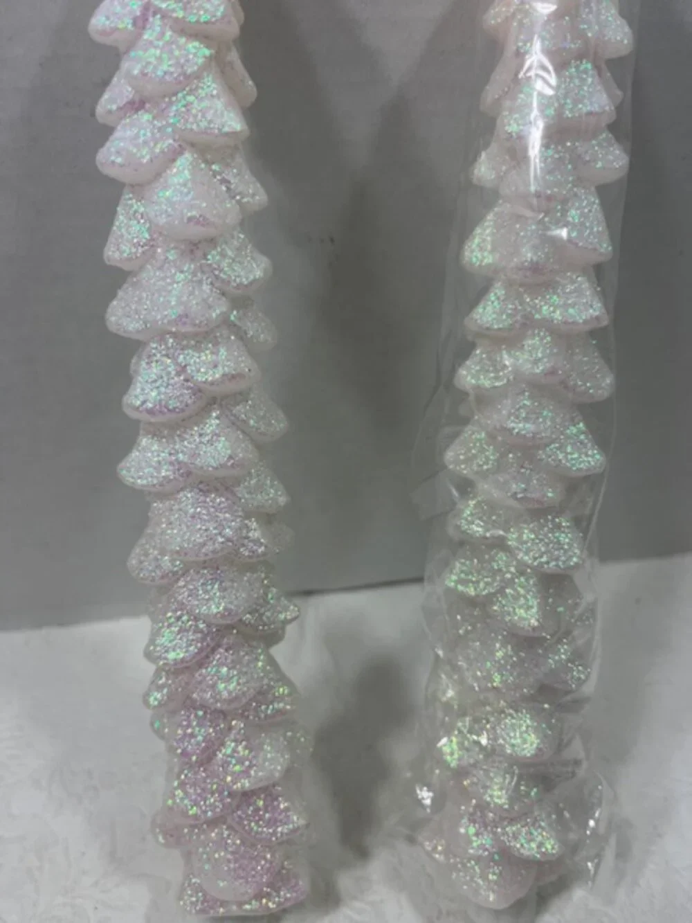 Pair Pier 1 Imports White Glittery Christmas Tree Flameless Taper Candles 11